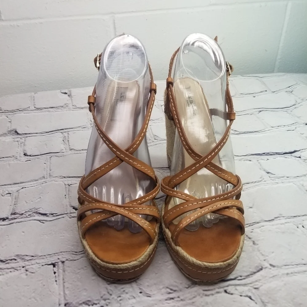 L.K. Bennett strappy leather espadrille wedge platform sandals